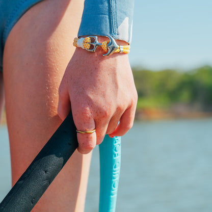 The Gold Coast- White and Yellow Diamond Paracord Bracelet with Stainless Anchor Clasp