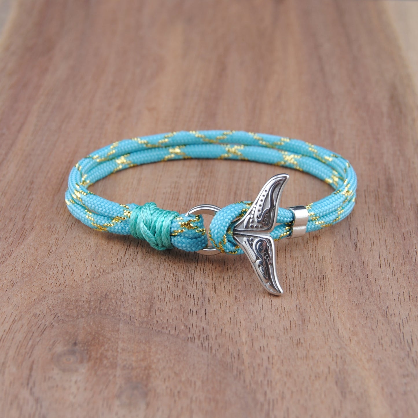 The Dawn Breaker - Turquoise/Gold Metallic Paracord Bracelet with Stainless Fishtail Clasp