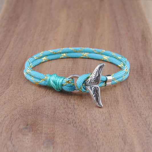The Dawn Breaker - Turquoise/Gold Metallic Paracord Bracelet with Stainless Fishtail Clasp