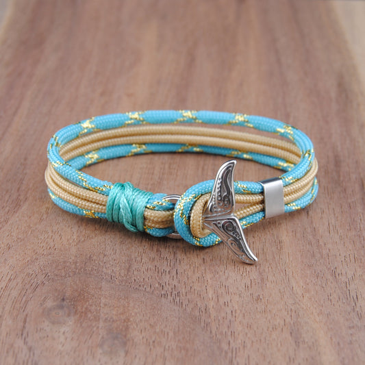 The Dawn Breaker Stipe - Turquoise/Metallic Gold and Gold Paracord Bracelet with Stainless Fishtail Clasp