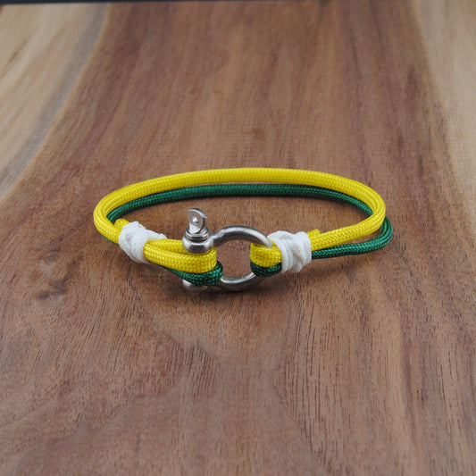 The Baylor Pride - Green and Yellow Paracord Bracelet with Stainless D-Shackle