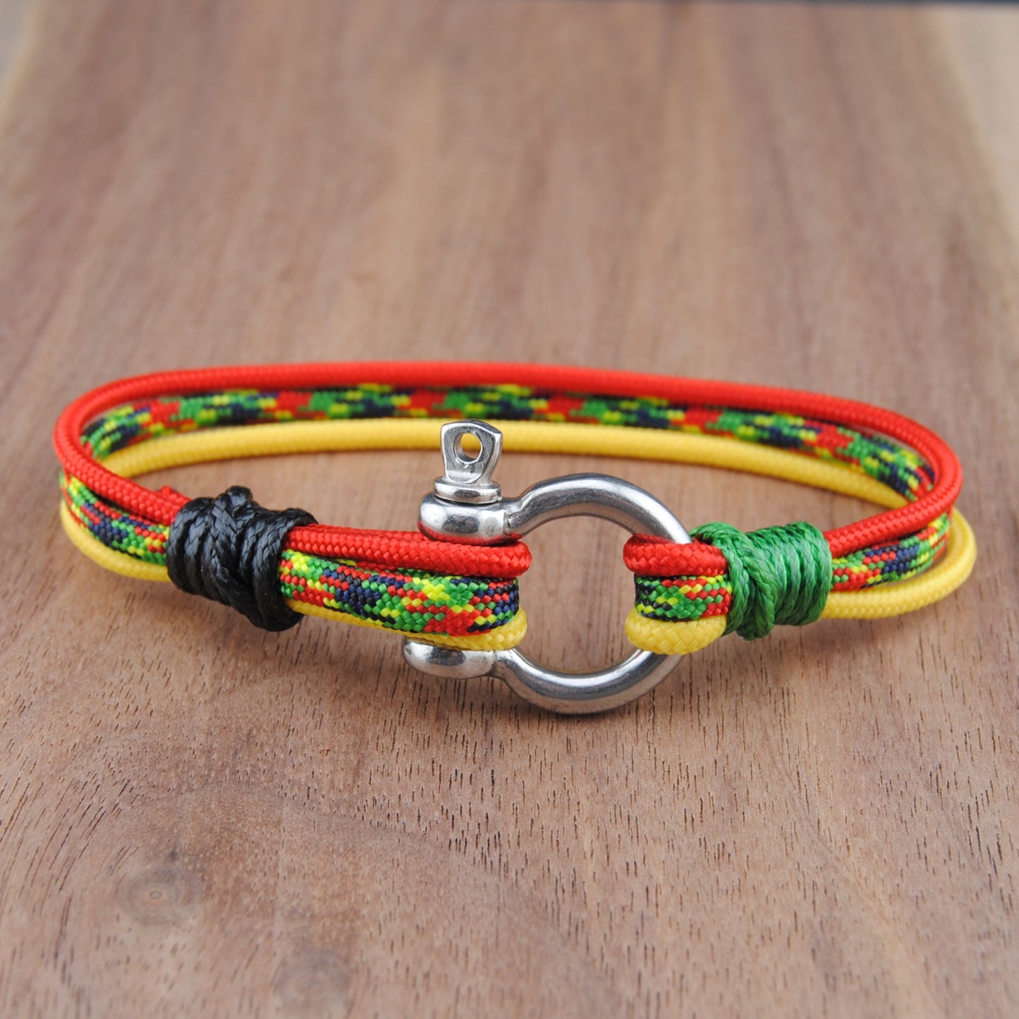 The Full Rasta - Rasta, Red, and Yellow Paracord Bracelet with Stainless D-Shackle