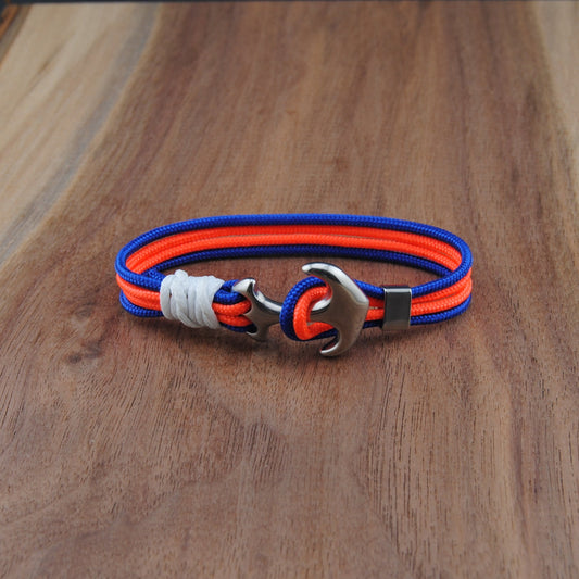The Edmonton Hockey Pride (Edmonton Oilers) - Blue and Orange Paracord  Bracelet with Stainless Anchor Clasp