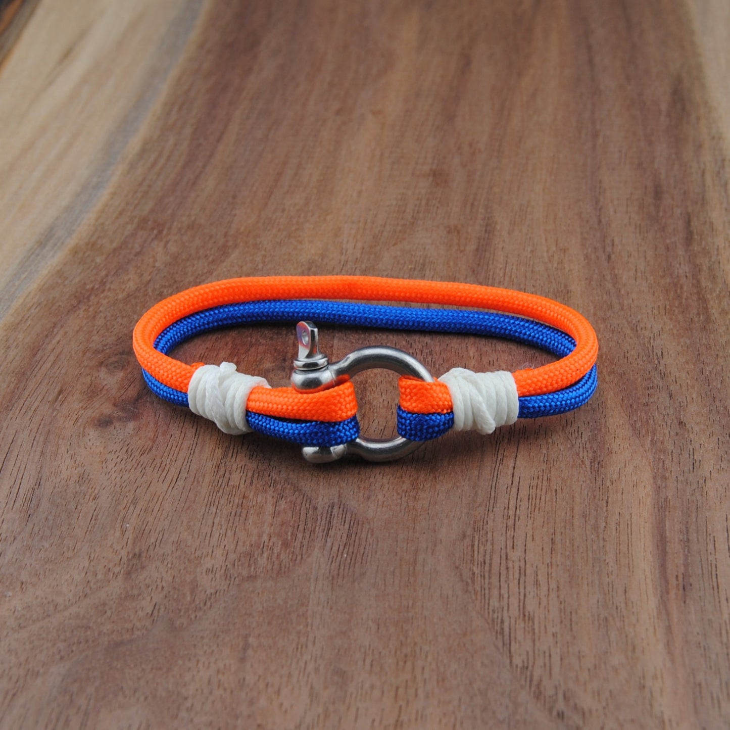 The Edmonton Hockey Pride (Edmonton Oilers) - Blue and Orange Paracord Bracelet with Stainless D-Shackle