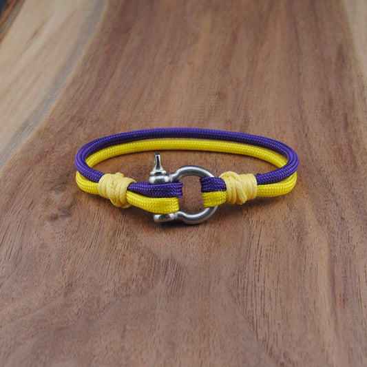 The Louisiana State Pride (LSU) - Purple and Yellow Paracord Bracelet with Stainless D-Shackle