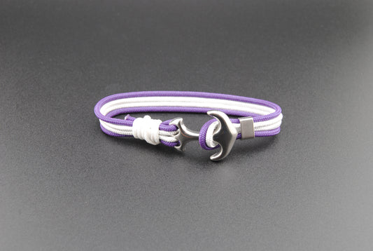 The Gin and Juice - Purple and White Paracord Bracelet with Stainless Anchor Clasp