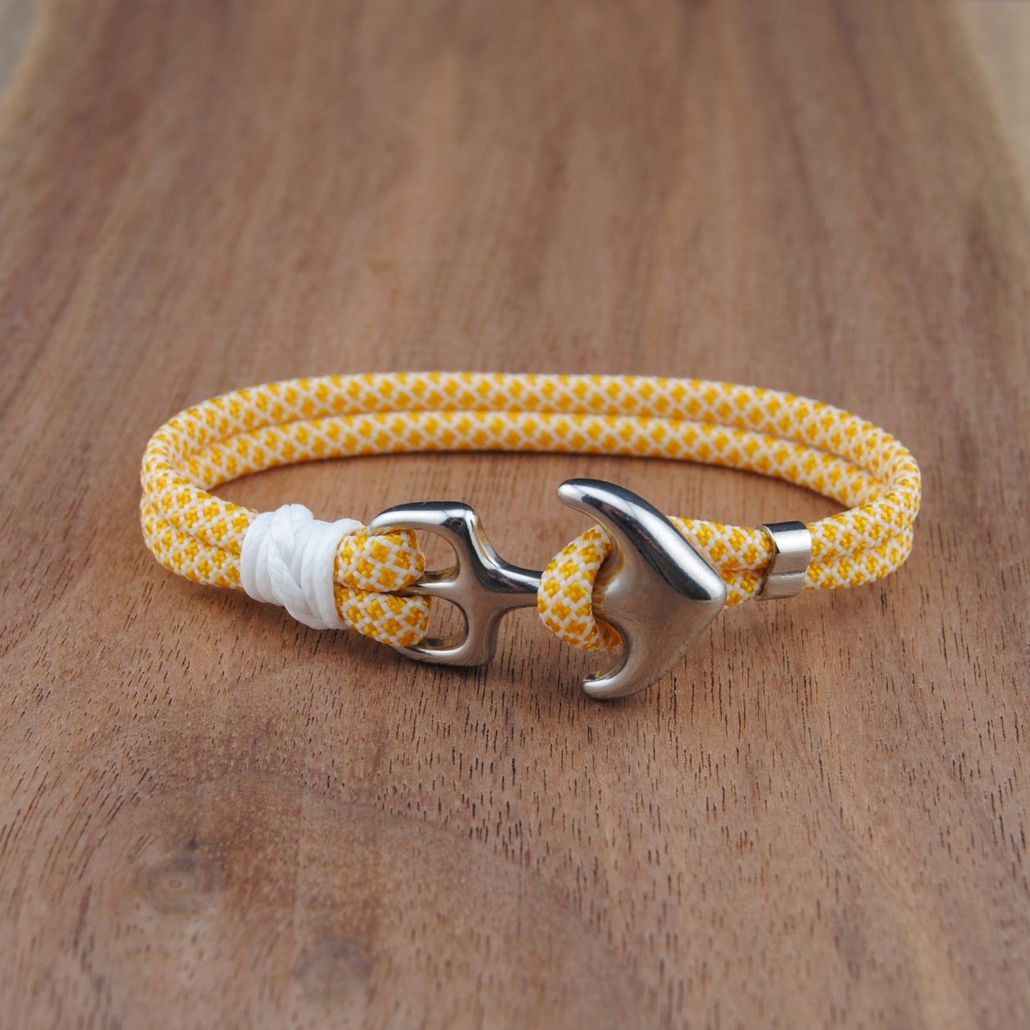 The Gold Coast- White and Yellow Diamond Paracord Bracelet with Stainless Anchor Clasp