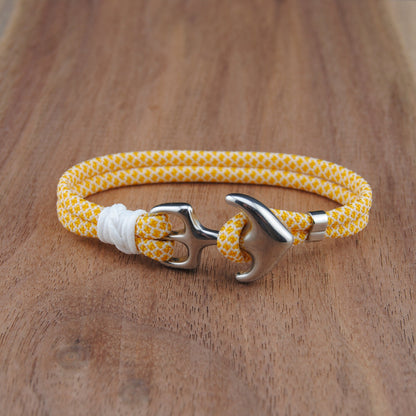 The Gold Coast- White and Yellow Diamond Paracord Bracelet with Stainless Anchor Clasp