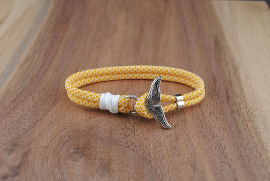 The Gold Coast- White and Yellow Diamond Paracord Bracelet with Stainless Fishtail Clasp