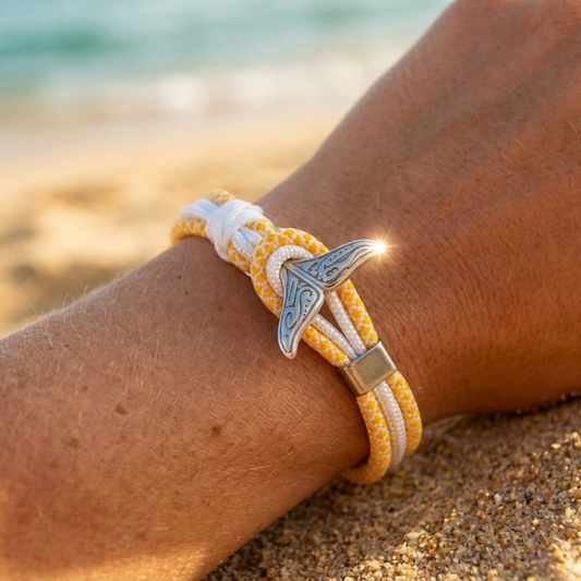 The Gold Coast Stripe - White and Yellow Diamond Paracord Bracelet with Stainless Fishtail Clasp