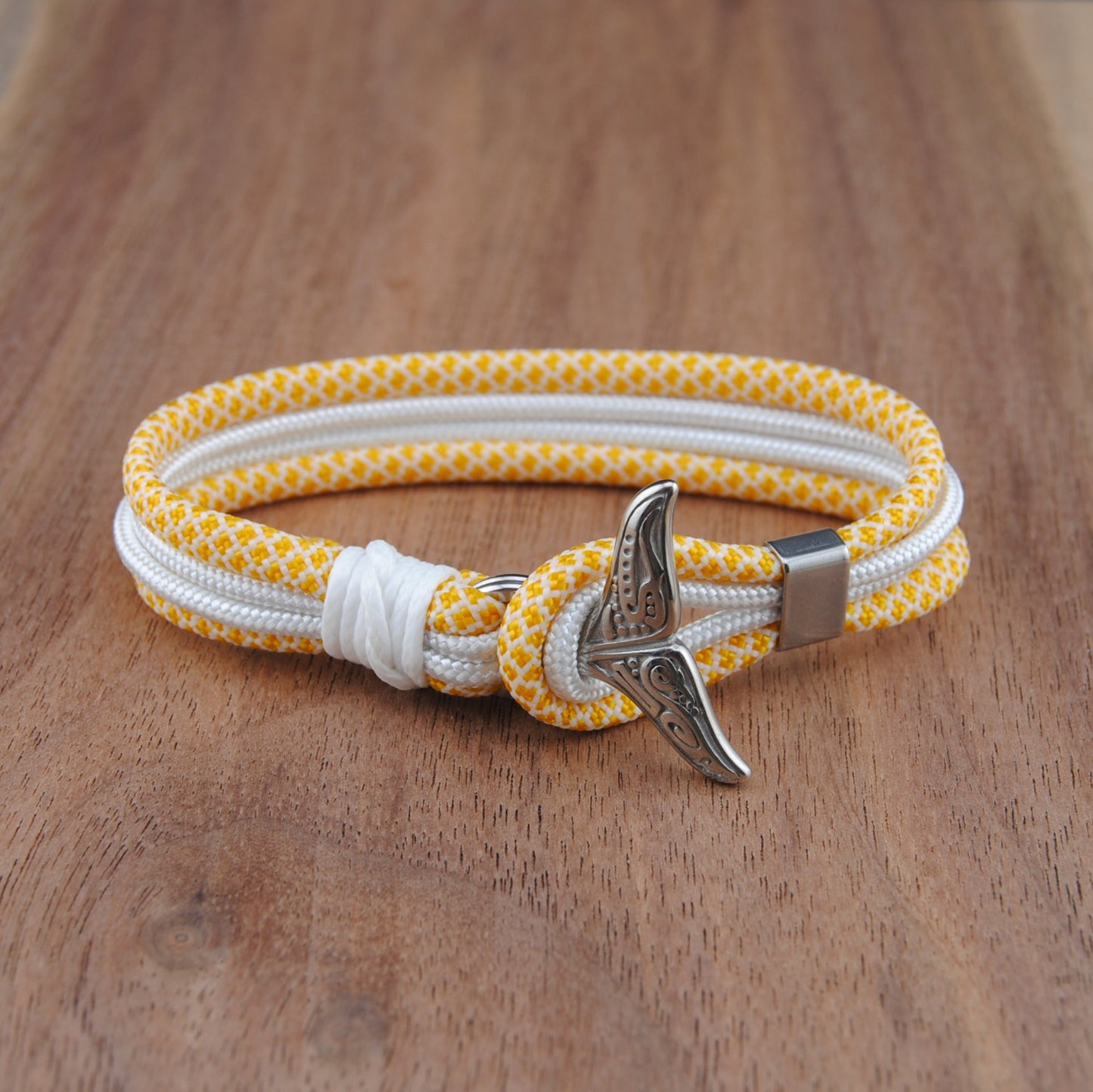 The Gold Coast Stripe - White and Yellow Diamond Paracord Bracelet with Stainless Fishtail Clasp