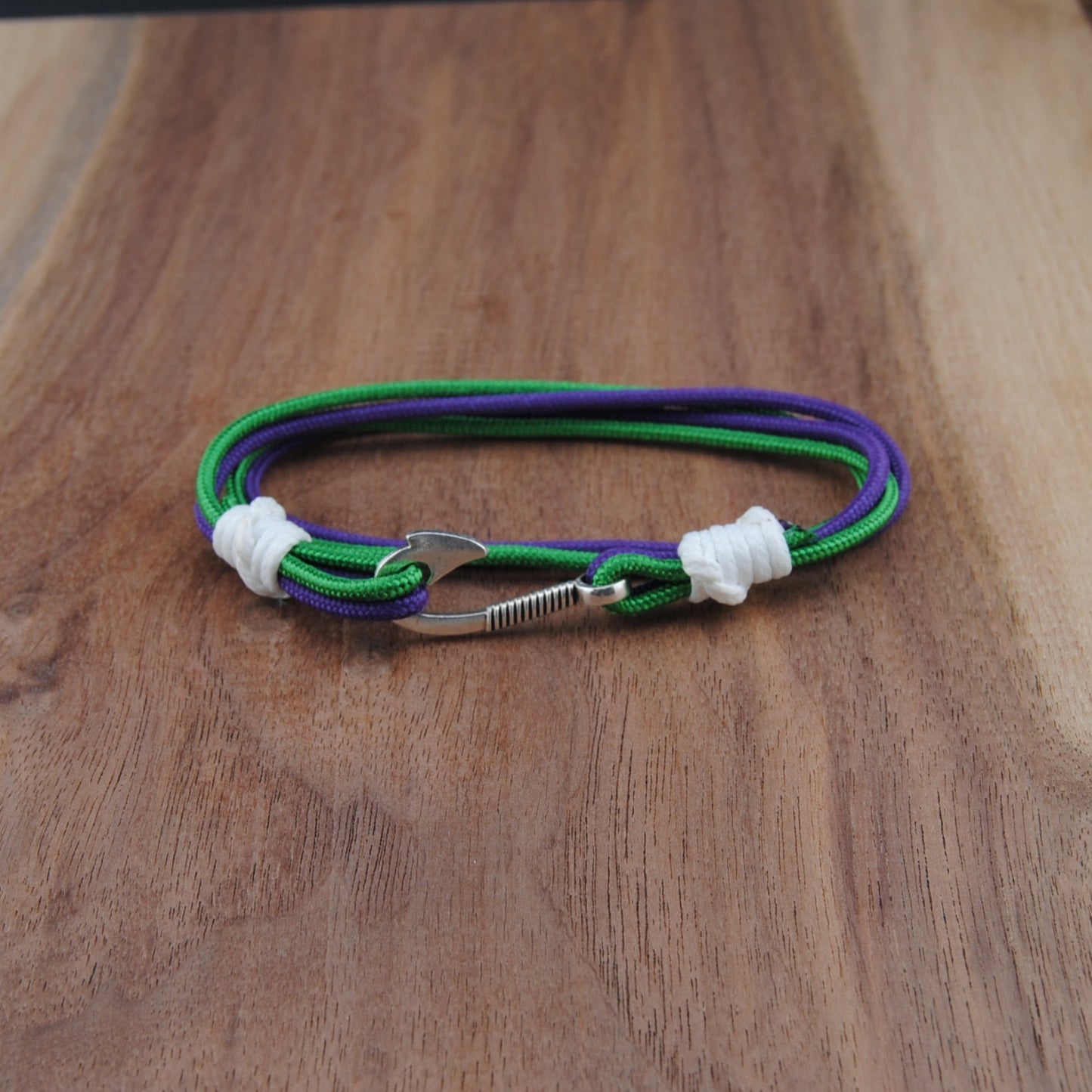 The Grass Court - Purple and Green Paracord Double Wrap Bracelet with Hook Closure