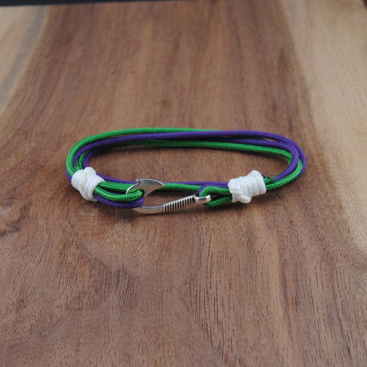 The Grass Court - Purple and Green Paracord Double Wrap Bracelet with Hook Closure