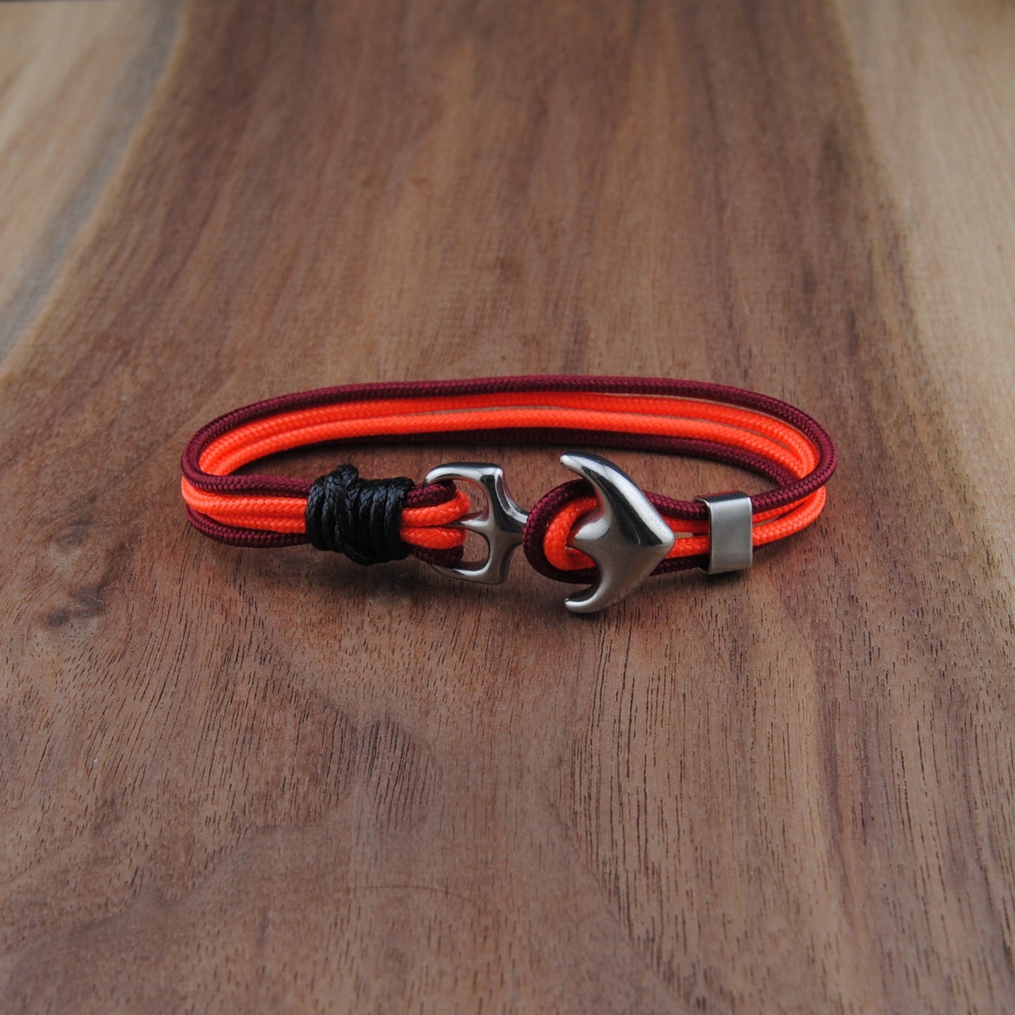 The Virginia Tech Pride - Maroon and Orange Paracord Bracelet with Stainless Anchor Clasp