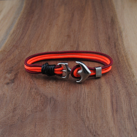 The Virginia Tech Pride - Maroon and Orange Paracord Bracelet with Stainless Anchor Clasp