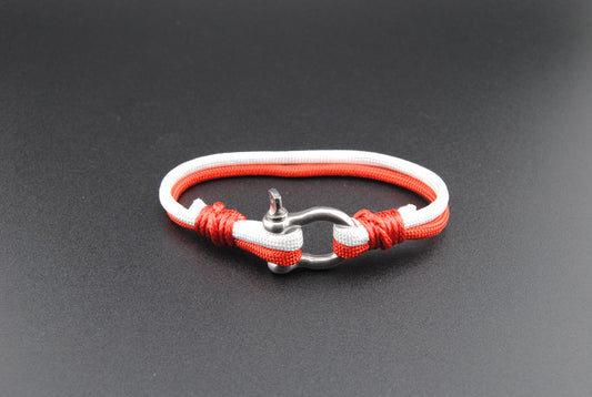 The Hoosier (Indiana) - Red and White Paracord Bracelet with Stainless D-Shackle