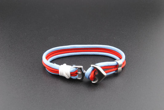 The Hotty Toddy - Carolina Blue and Red Paracord Bracelet with Stainless Anchor Clasp