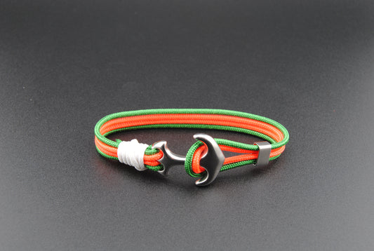 The Hurricane (Miami) - Green and Orange Paracord Bracelet with Stainless Anchor Clasp