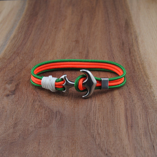 The Miami Pride - Green and Orange Paracord Bracelet with Stainless Anchor Clasp