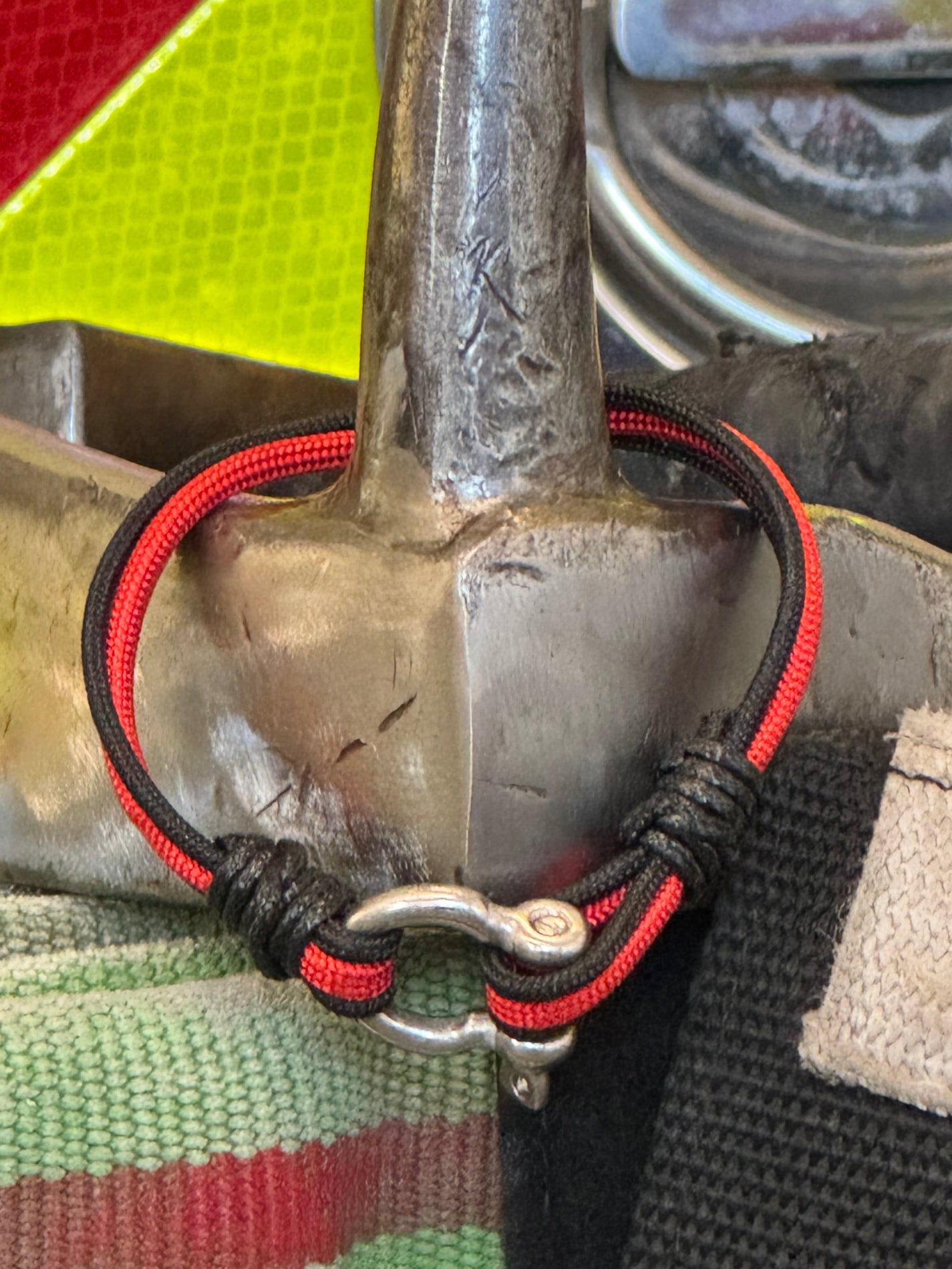 The Watch (Fire/EMS) - Black, Red, and Black Paracord Bracelet. Stainless D-Shackle