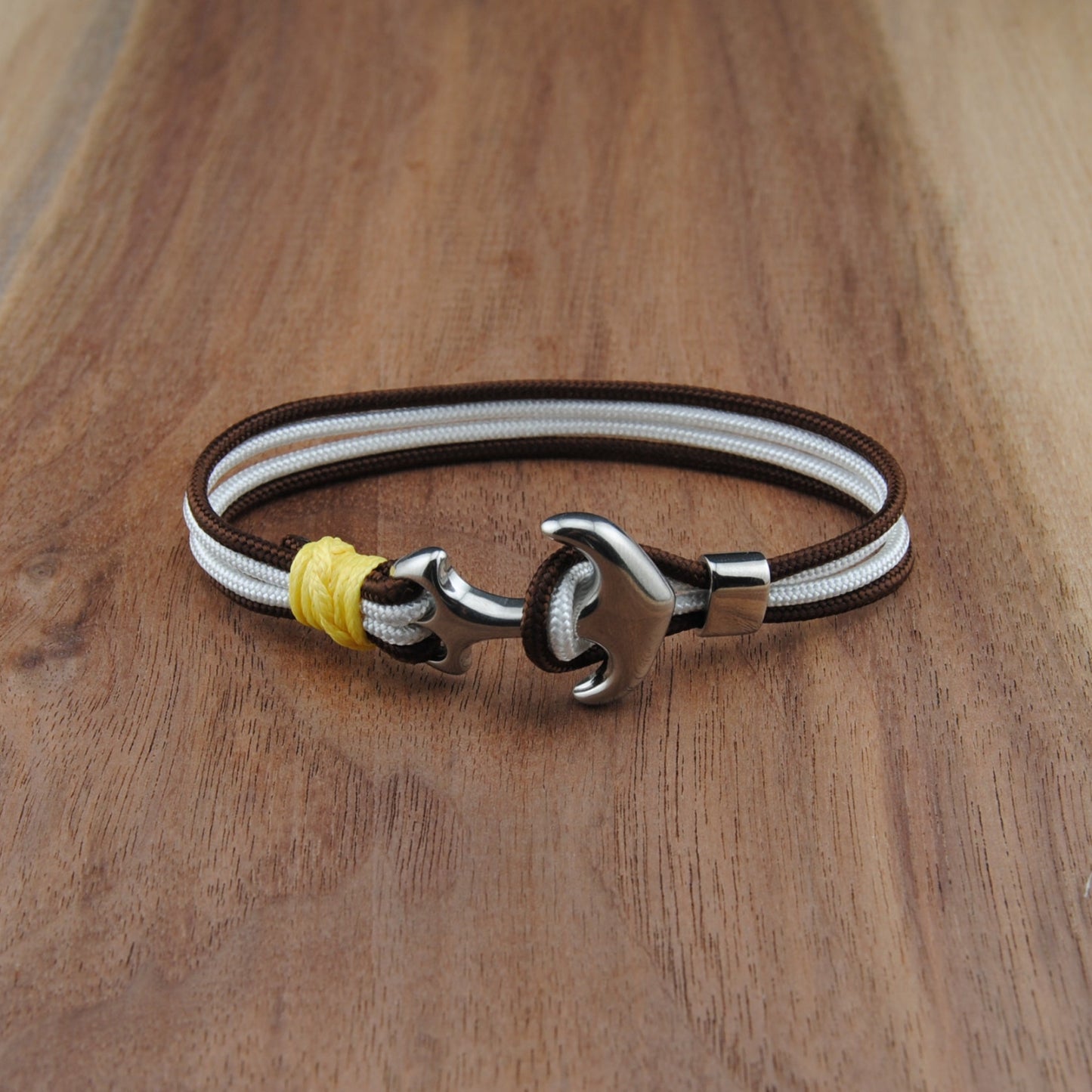 The Mountain Hawk (Lehigh) - Brown and White Paracord Bracelet with Stainless Anchor Clasp
