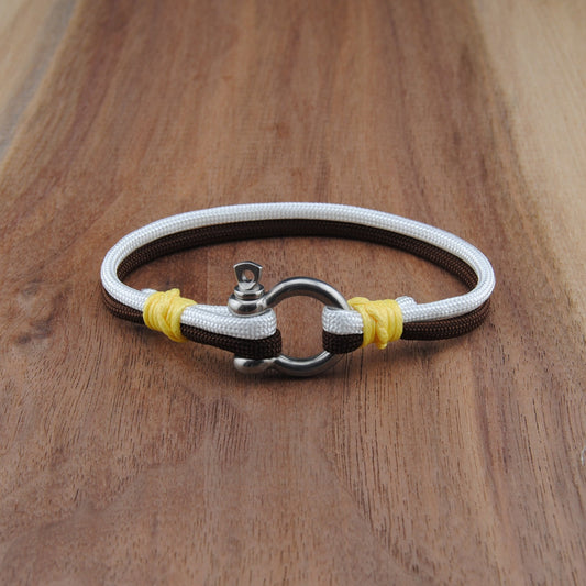 The Mountain Hawk (Lehigh) - Brown and White Paracord Bracelet with Stainless D-Shackle