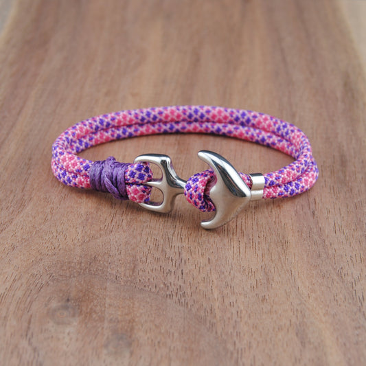 The Local Mermaid- Pink & Purple Diamond Paracord Bracelet with Stainless Anchor Clasp