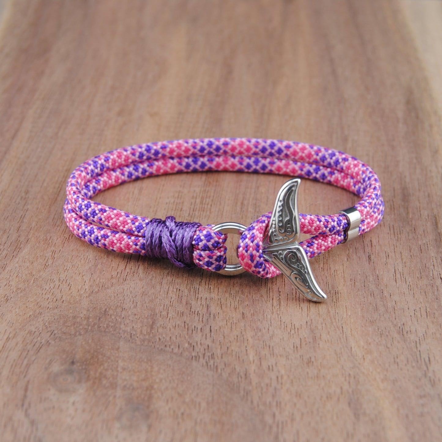 The Local Mermaid- Pink & Purple Diamond Paracord Bracelet with Stainless Fishtail Clasp