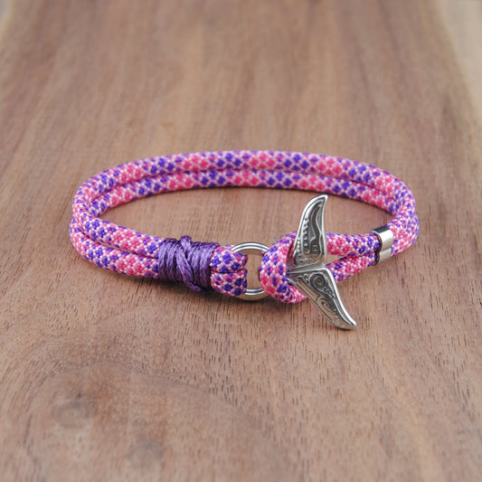 The Local Mermaid- Pink & Purple Diamond Paracord Bracelet with Stainless Fishtail Clasp