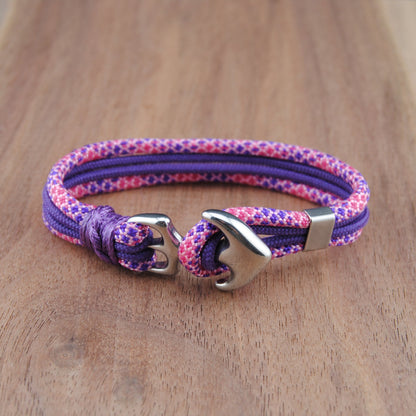The Local Mermaid Stripe- Pink & Purple Diamond and Purple Paracord Bracelet with Stainless Anchor Clasp
