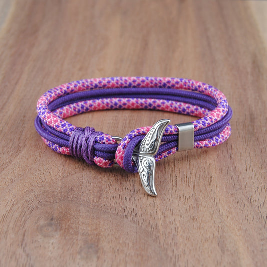 The Local Mermaid Stripe - Pink & Purple Diamond and Purple Paracord Bracelet with Stainless Fishtail Clasp