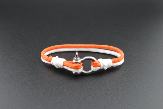 The Longhorn - Burnt Orange and White Paracord Bracelet with Stainless D-Shackle