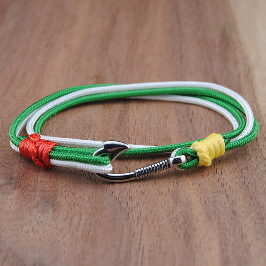 The Magnolia - Green and White Paracord Double Wrap Bracelet with Stainless Hook Closure