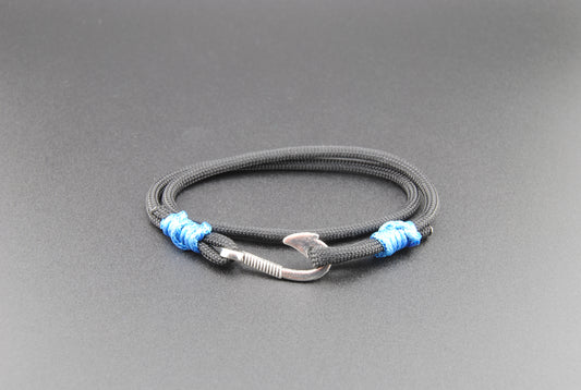The Midnight Rider - Black Paracord Double Wrap Bracelet with Hook Closure