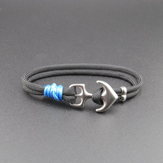 The Midnight Rider - Black Paracord Bracelet with Stainless Anchor Clasp