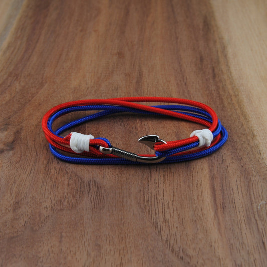 The Patriot Double Wrap - Blue and Red Red Paracord Double Wrap Bracelet with Hook Closure