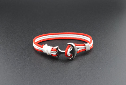 The Peppermint - Red and White Paracord Bracelet with Stainless Anchor Clasp