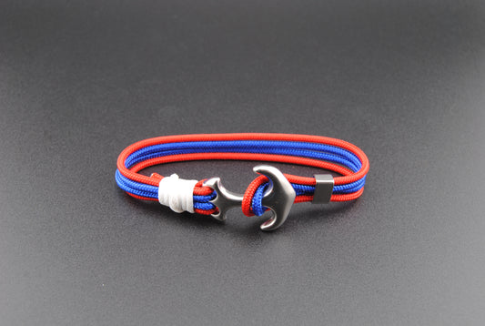The Pony Up - Red and Blue Paracord Bracelet with Stainless Anchor Clasp