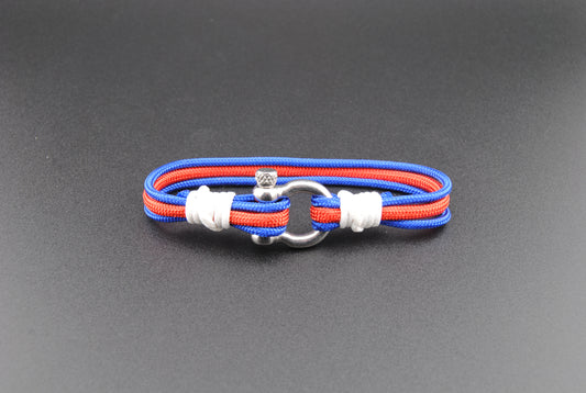The Pony Up - Red and Blue Paracord Bracelet with Stainless D-Shackle