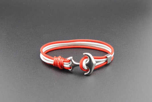 The Roll Tide - Red and Gray Paracord Bracelet with Stainless Anchor Clasp