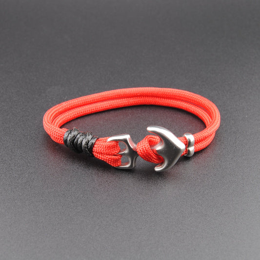 The Rum Runner - Red Paracord Bracelet with Stainless Anchor Clasp