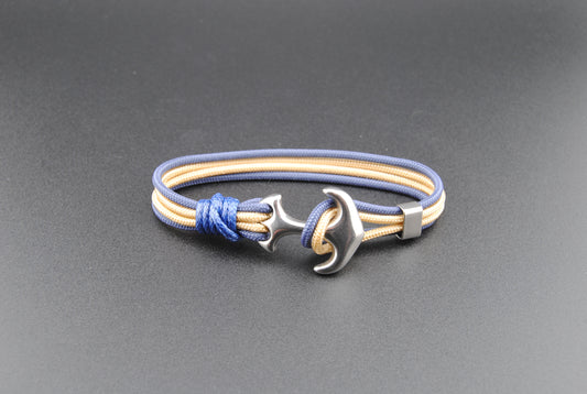 The Sailor (Navy) - Navy Blue and Gold Paracord Bracelet with Stainless Anchor Clasp