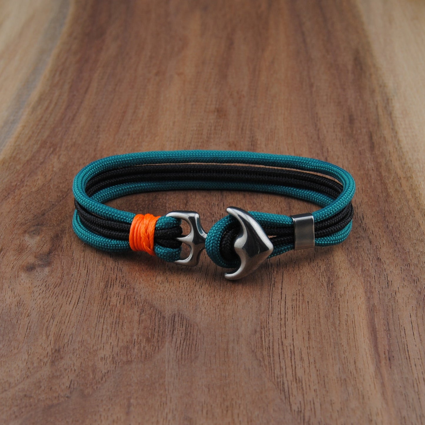 The San Jose Hockey Pride (San Jose Sharks) - Black and Teal Paracord Bracelet with Stainless Anchor Clasp