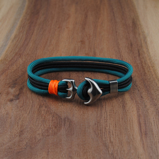 The San Jose Hockey Pride (San Jose Sharks) - Black and Teal Paracord Bracelet with Stainless Anchor Clasp