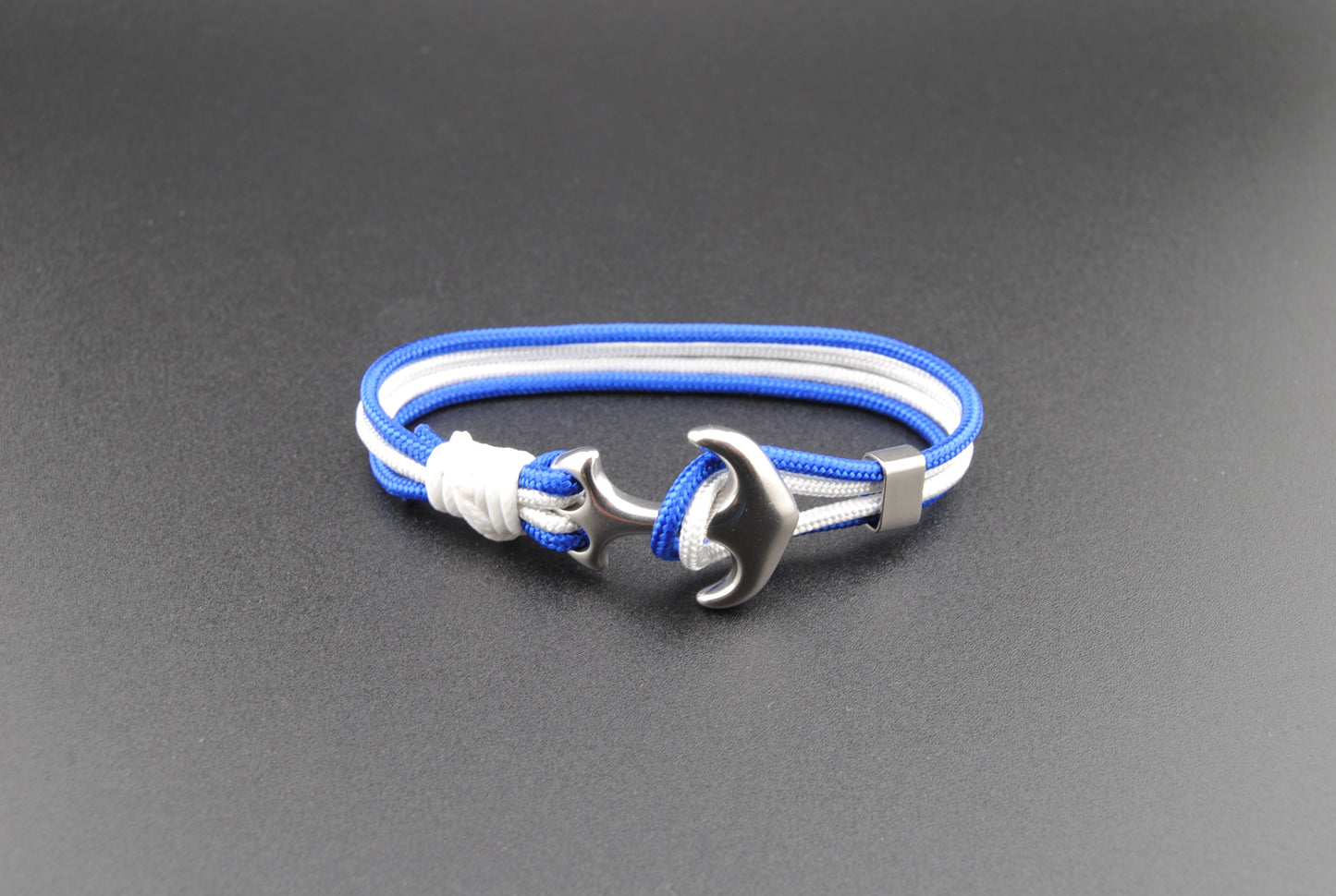 The Shelby - Blue and White Paracord Bracelet with Stainless Anchor Clasp