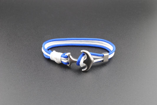 The Shelby - Blue and White Paracord Bracelet with Stainless Anchor Clasp