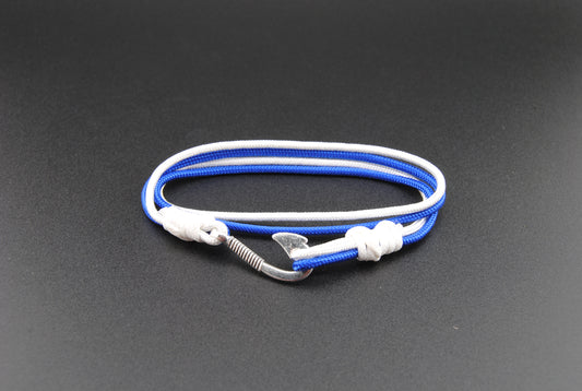 The Shelby- Blue and White Paracord Double Wrap Bracelet with Hook Closure