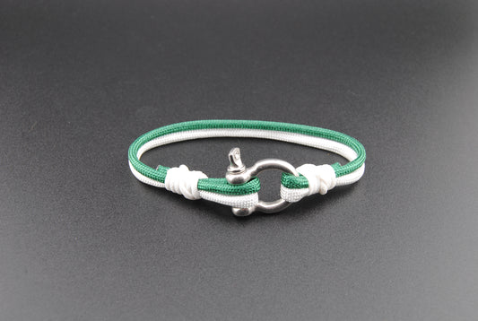 The Spartan - Green and White Paracord Bracelet with Stainless D-Shackle