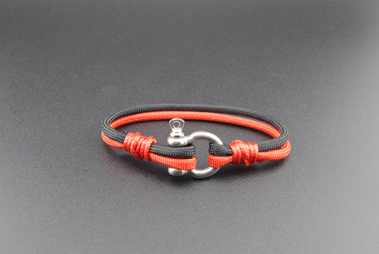 The Sun's Up, Guns Up! - Red and Black Paracord Bracelet with Stainless D-Shackle