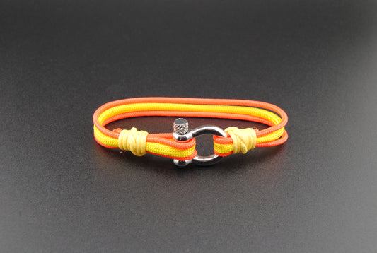 The Sunset - Orange and Yellow Paracord Bracelet with Polished Stainless D-Shackle w/ Crown